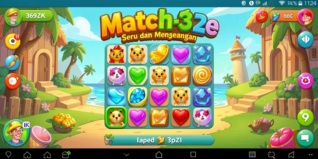 Screenshot dari gameplay menarik 369ZK, tunjukkan aksi mencocokkan warna.