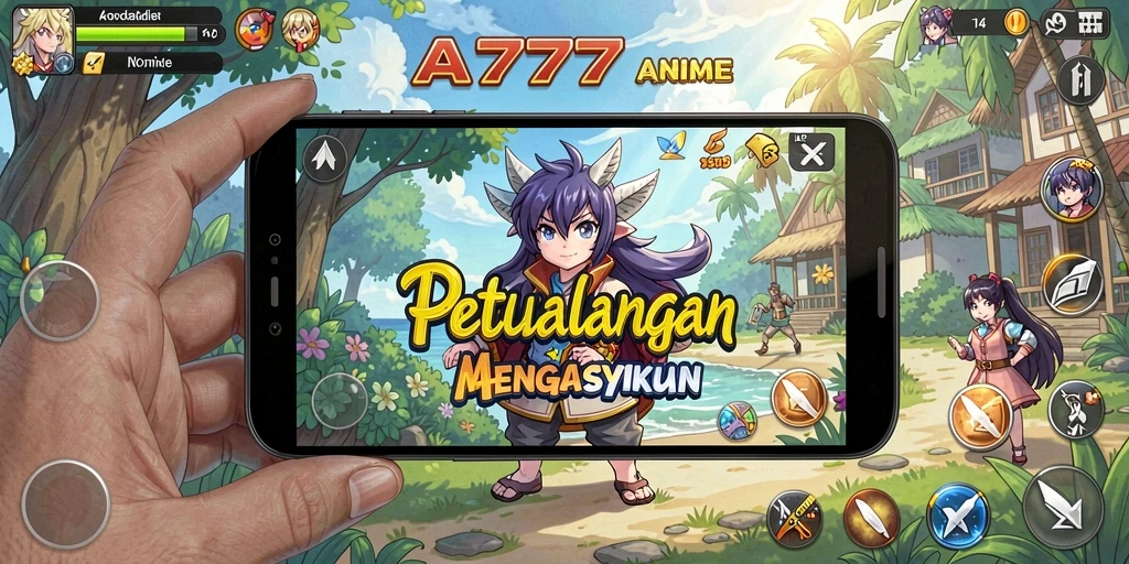 Gameplay A7777 dengan karakter anime dan pertarungan seru.