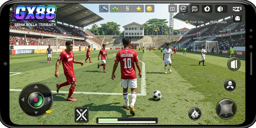 Tampilan gameplay GX88 yang epik dalam pertandingan sepak bola.