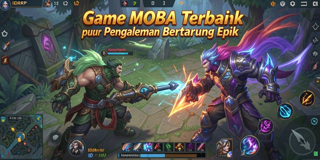 Screenshot gameplay <strong>IDRRP</strong> menunjukkan aksi pertempuran yang mendebarkan pada peta MOBA.