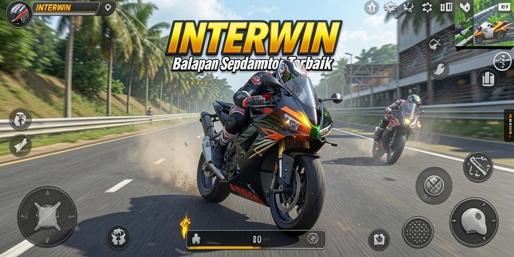Gameplay INTERWIN yang mendebarkan dengan balapan sepeda motor.