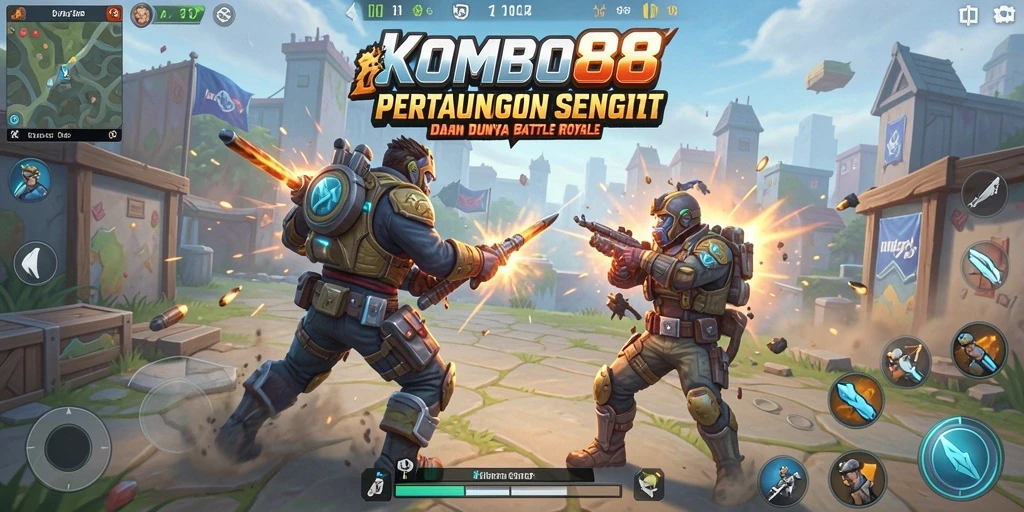 Tangkapan layar yang menunjukkan aksi intens dalam permainan Battle Royale.