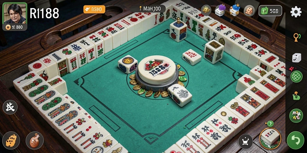 Screenshot gameplay RI188, menampilkan suasana permainan Mahjong yang seru.