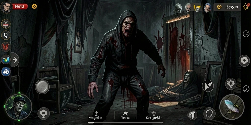 Tangkapan layar gameplay S13 menunjukkan suasana mencekam di dalam kegelapan.