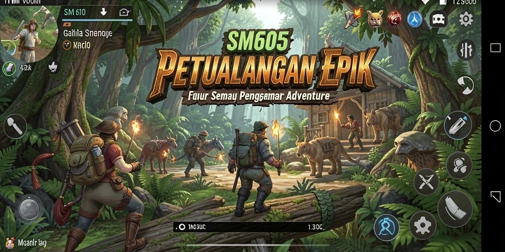 Screenshot utama SM605 menampilkan aksi seru dalam petualangan.