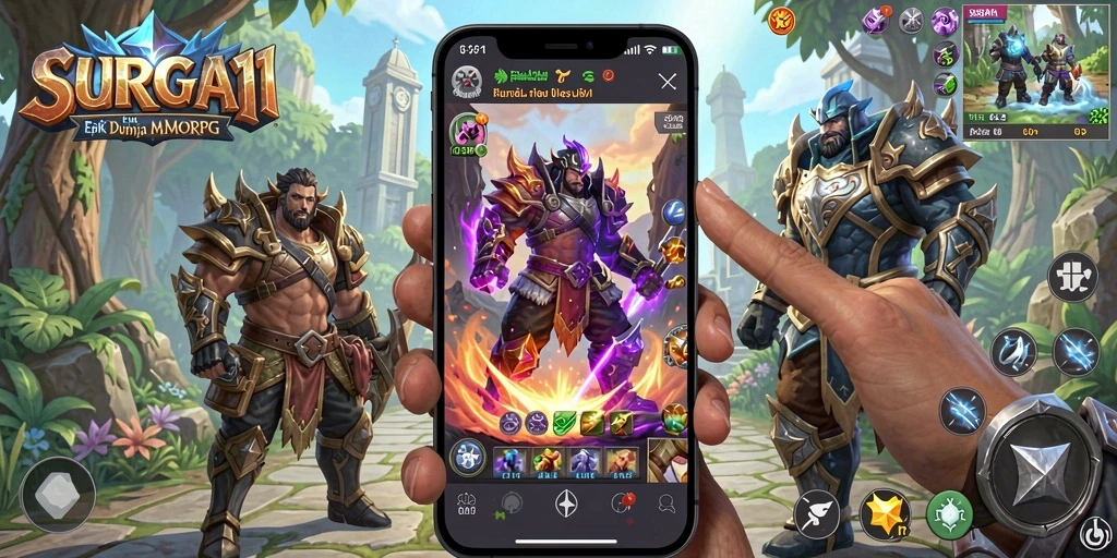 Tangkapan layar gameplay SURGA11 yang menunjukkan pertarungan epik di dunia MMORPG.