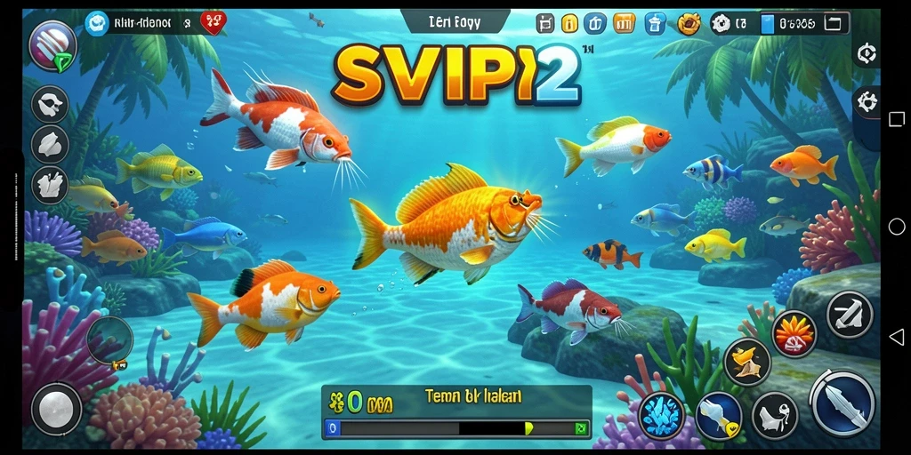 Screenshot gameplay SVIP2 yang menampilkan aksi tembak ikan yang seru.