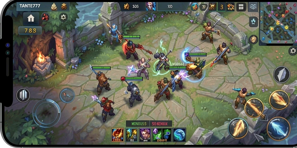 Tampilan gameplay menegangkan saat bertarung di arena MOBA.